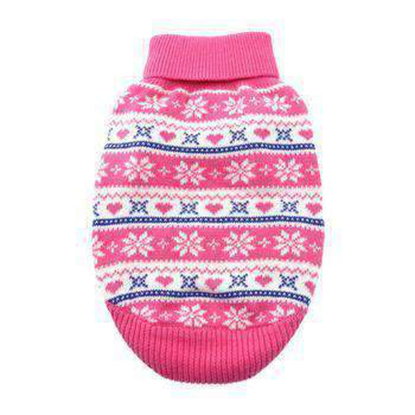 Combed Cotton Snowflake and Hearts Dog Sweater - Pink, Pet Clothes, Furbabeez, [tag]