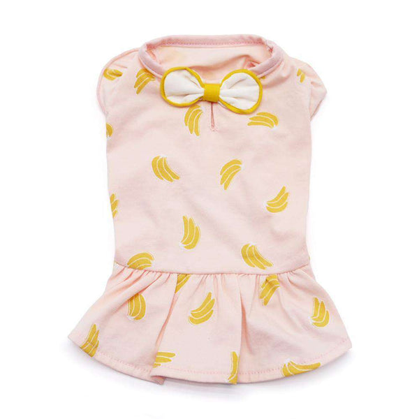 Pink Banana Print Dog Dress, Pet Clothes, Furbabeez, [tag]