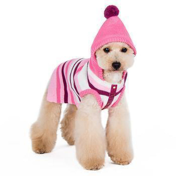 Uneven Stripes Sweater Dog Hoodie - Pink, Pet Clothes, Furbabeez, [tag]