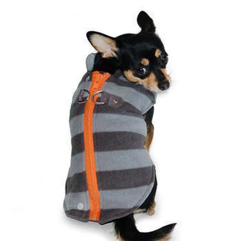 Active Fleece D-Ring Striped Dog Coat by Dogo - Gray, Pet Clothes, Furbabeez, [tag]