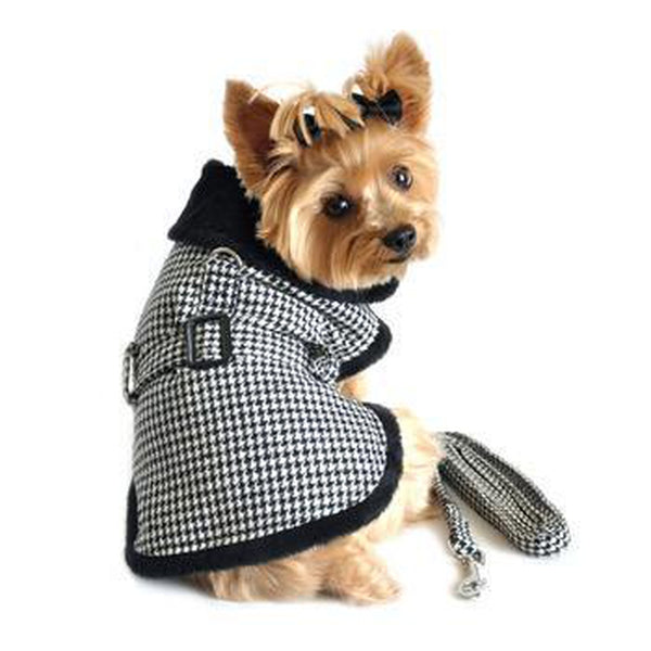Black and White Classic Houndstooth Dog Harness Coat with Leash, Pet Clothes, Furbabeez, [tag]