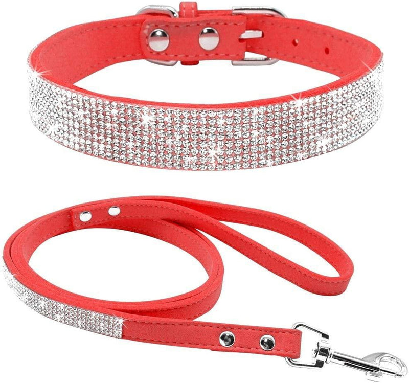 Bling Dog Collar Leash Set Collars and Leads Oberlo Red X-Small 