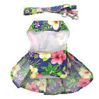 Blue Lagoon Hawaiian Hibiscus Dog Dress with Matching Leash, Pet Clothes, Furbabeez, [tag]