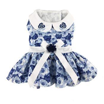 Blue Rose Harness Dress with Matching Leash Pet Clothes Doggie Design 