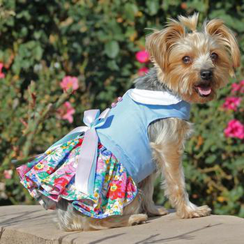 Powder Blue and Pearls Floral Dog Harness Dress, Pet Clothes, Furbabeez, [tag]