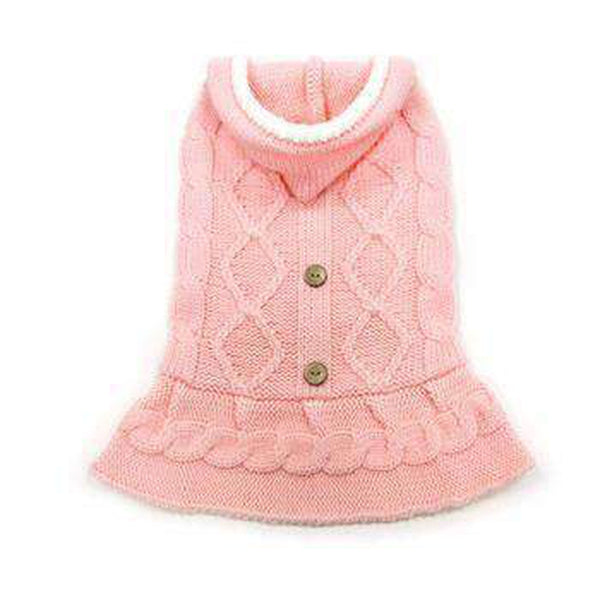 Cable Hoodie Dog Sweater Dress - Pink, Pet Clothes, Furbabeez, [tag]