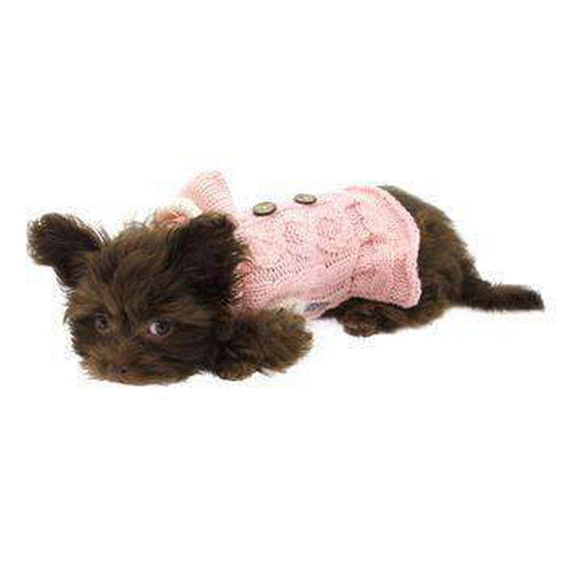 Cable Hoodie Dog Sweater Dress - Pink, Pet Clothes, Furbabeez, [tag]