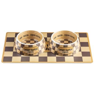Checkered Chewy Vuitton Dog Placemat Pet Bowls Haute Diggity Dog 