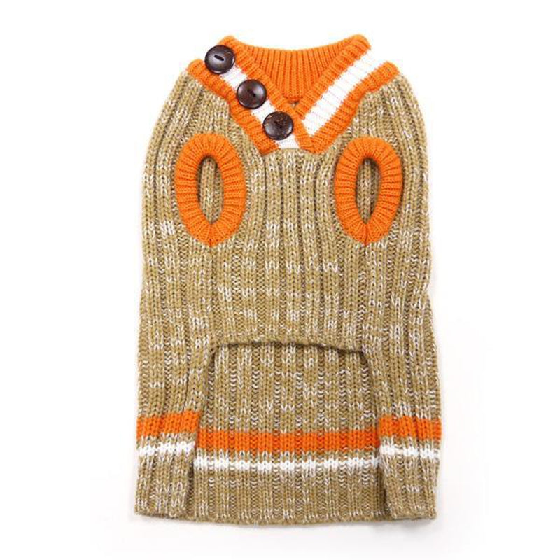 City V-Neck Dog Sweater by Dogo - Beige with Orange Trim, Pet Clothes, Furbabeez, [tag]