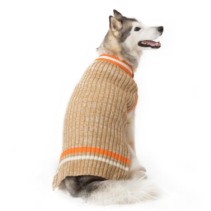 City V-Neck Dog Sweater by Dogo - Beige with Orange Trim, Pet Clothes, Furbabeez, [tag]