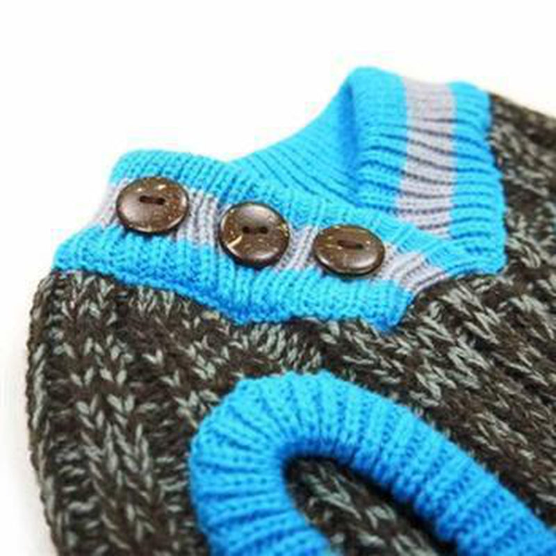 City V-Neck Dog Sweater by Dogo - Brown with Blue Trim, Pet Clothes, Furbabeez, [tag]