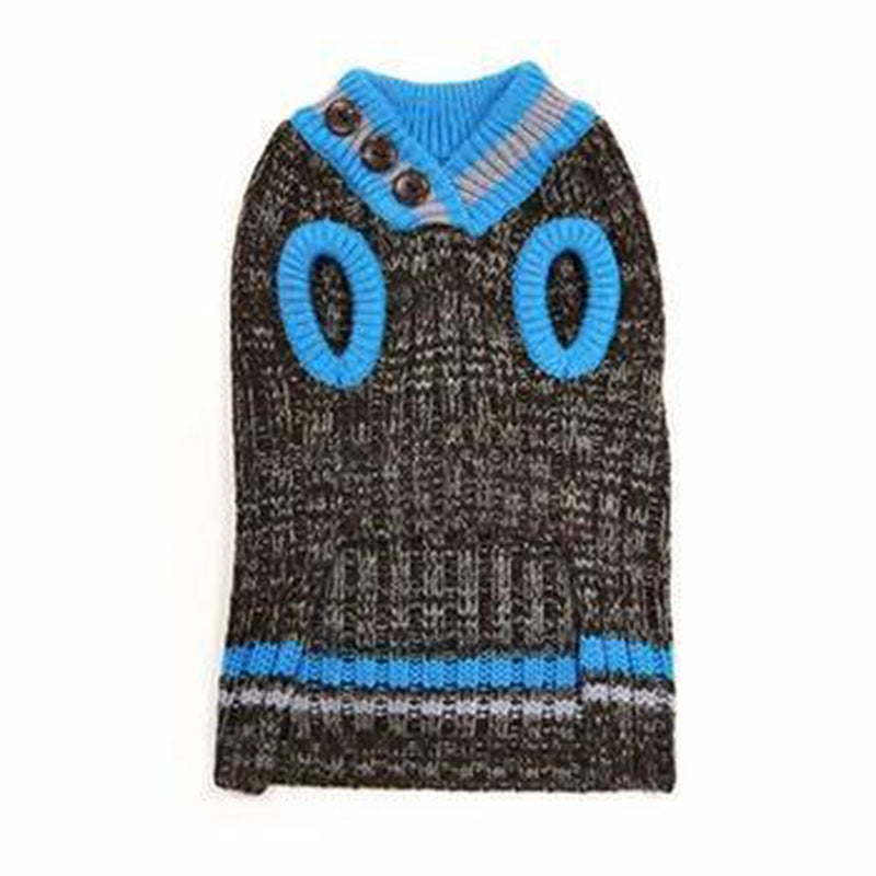 City V-Neck Dog Sweater by Dogo - Brown with Blue Trim, Pet Clothes, Furbabeez, [tag]
