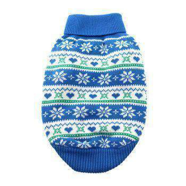 Cotton Snowflake and Hearts Dog Sweater - Blue, Pet Clothes, Furbabeez, [tag]