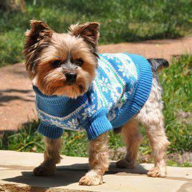 Cotton Snowflake and Hearts Dog Sweater - Blue, Pet Clothes, Furbabeez, [tag]