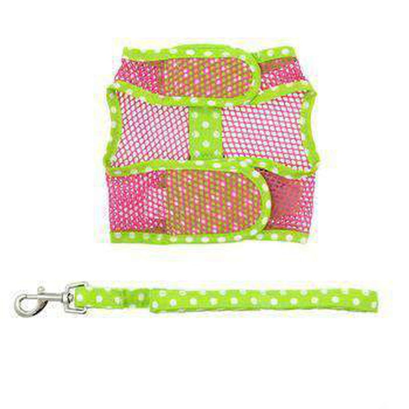 Cool Mesh Dog Harness - Frog Green Dot and Pink, Collars and Leads, Furbabeez, [tag]