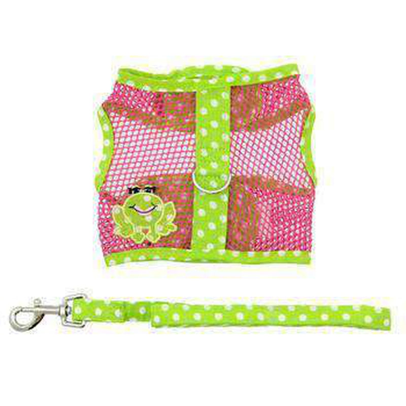 Cool Mesh Dog Harness - Frog Green Dot and Pink, Collars and Leads, Furbabeez, [tag]