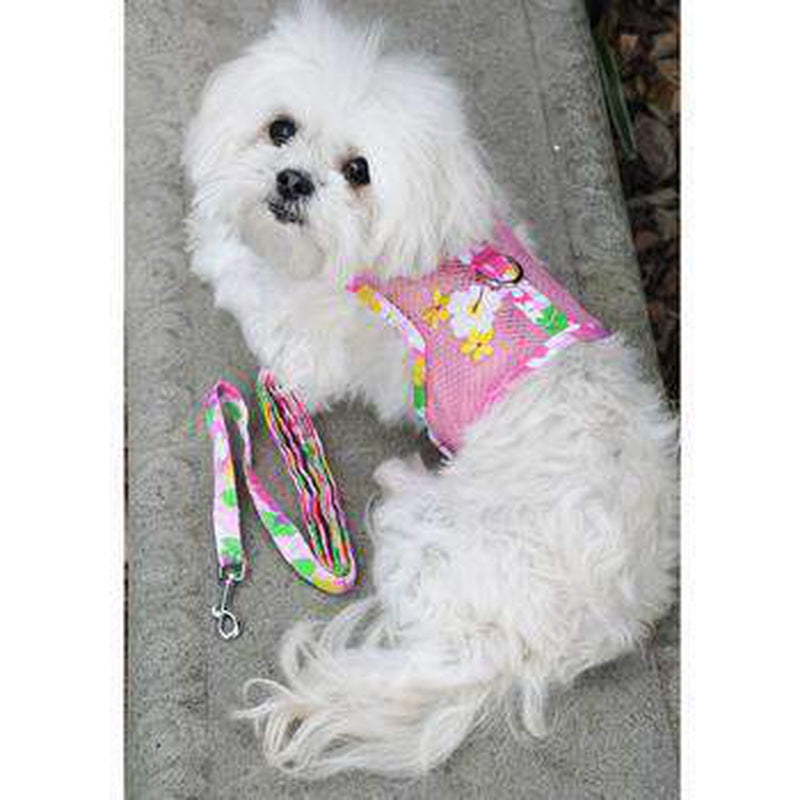 Cool Mesh Dog Harness with Leash - Pink Hawaiian Floral, Collars and Leads, Furbabeez, [tag]