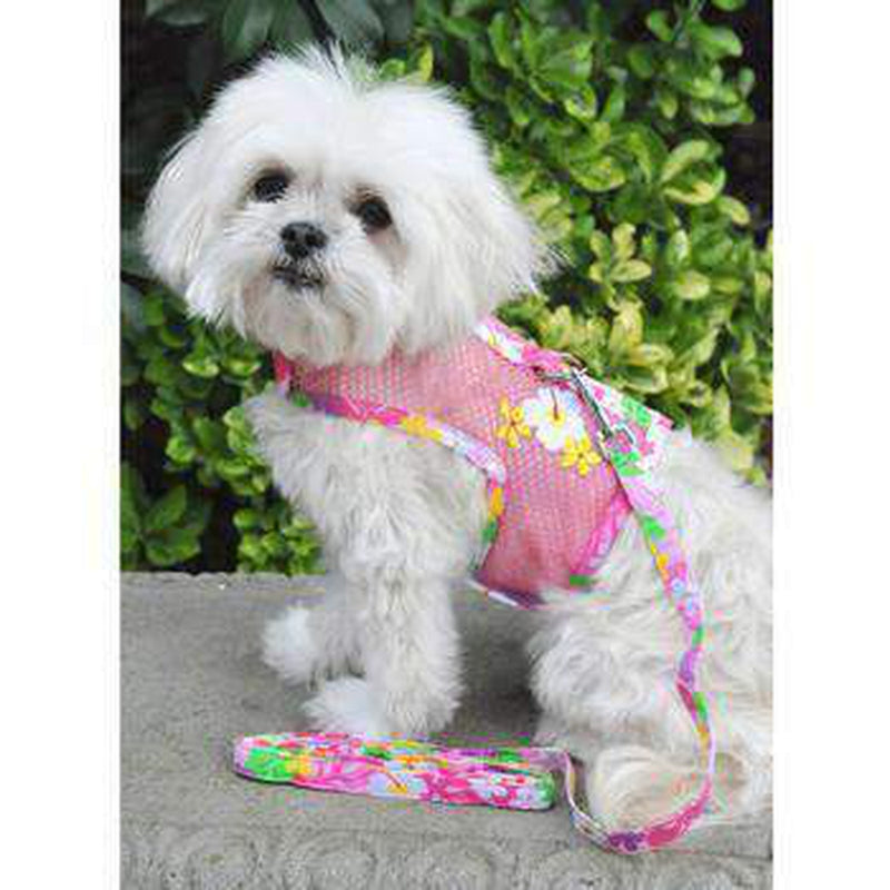 Cool Mesh Dog Harness with Leash - Pink Hawaiian Floral, Collars and Leads, Furbabeez, [tag]