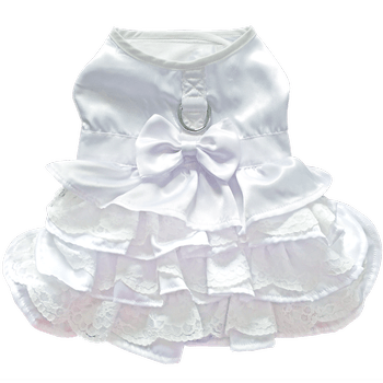 Dog Harness Wedding Dress with Veil and Matching Leash Pet Clothes Doggie Design 