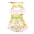 Emily Yellow Floral and Lace Dog Dress with Matching Leash, Pet Clothes, Furbabeez, [tag]