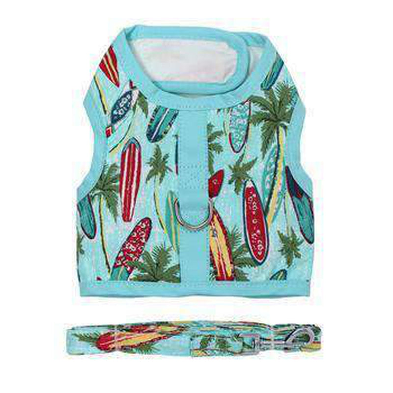 Fabric Dog Harness with Leash - Surfboards and Palms, Collars and Leads, Furbabeez, [tag]
