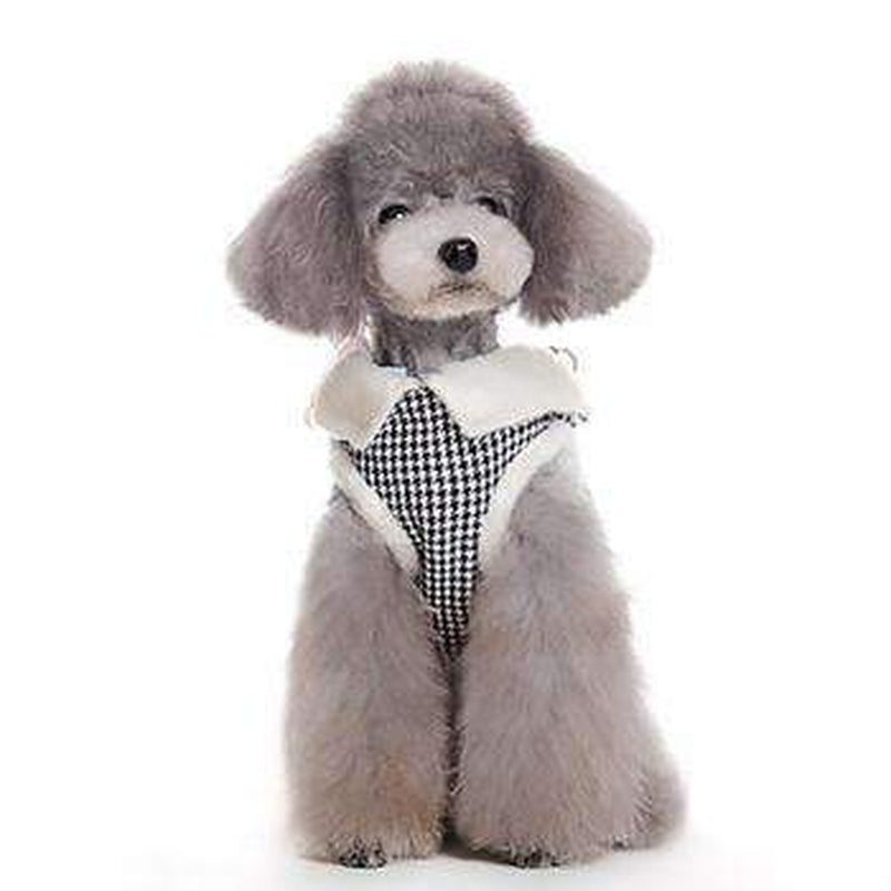 Furry Houndstooth Dog Harness Coat - Black, Pet Clothes, Furbabeez, [tag]