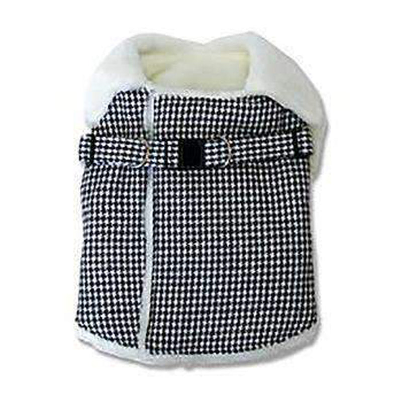 Furry Houndstooth Dog Harness Coat - Black, Pet Clothes, Furbabeez, [tag]