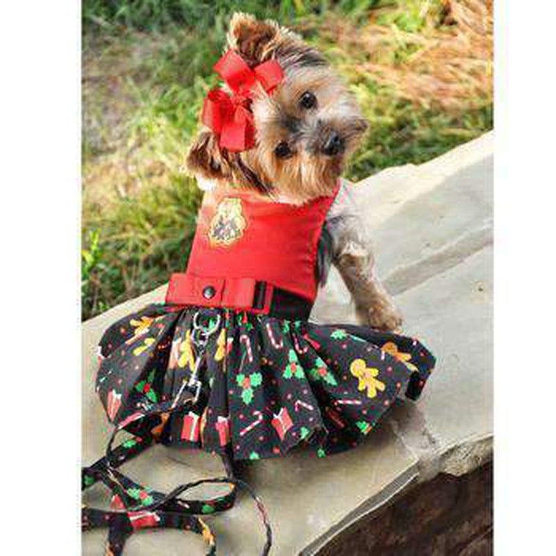Holiday Dog Harness Dress - Gingerbread Furbabeez Holiday Dog Harness Dress - Gingerbread Furbabeez