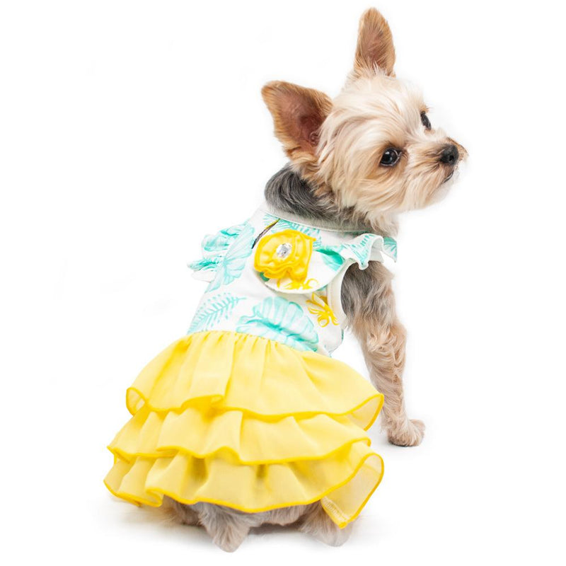 Leafy Ruffle Yellow Dog Dress Pet Clothes DOGO 
