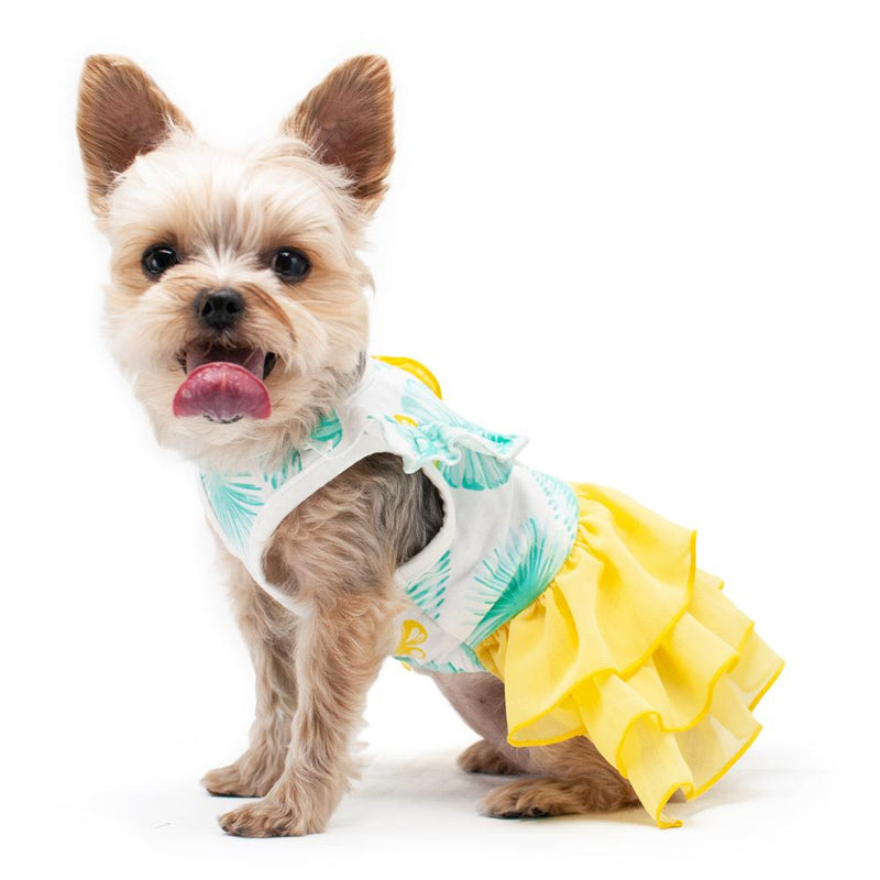 Leafy Ruffle Yellow Dog Dress Pet Clothes DOGO 
