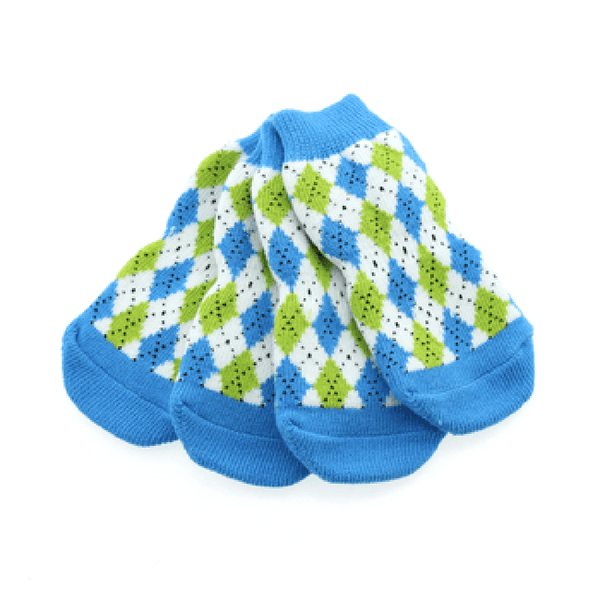 Non-Skid Dog Socks - Blue and Green Argyle, Pet Clothes, Furbabeez, [tag]