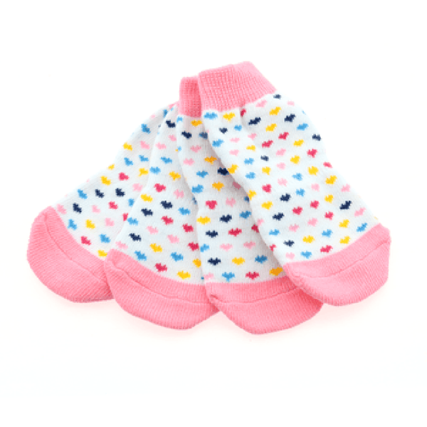 Non-Skid Dog Socks - Pink and White Hearts, Pet Clothes, Furbabeez, [tag]