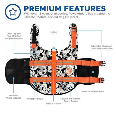 Paws Aboard Black/White CAMO Neoprene Pet Life Jacket Vest Pet Accessories Paws Aboard 