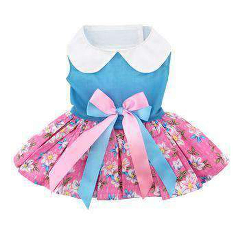 Pink and Blue Plumeria Dog Harness Dress, Pet Clothes, Furbabeez, [tag]