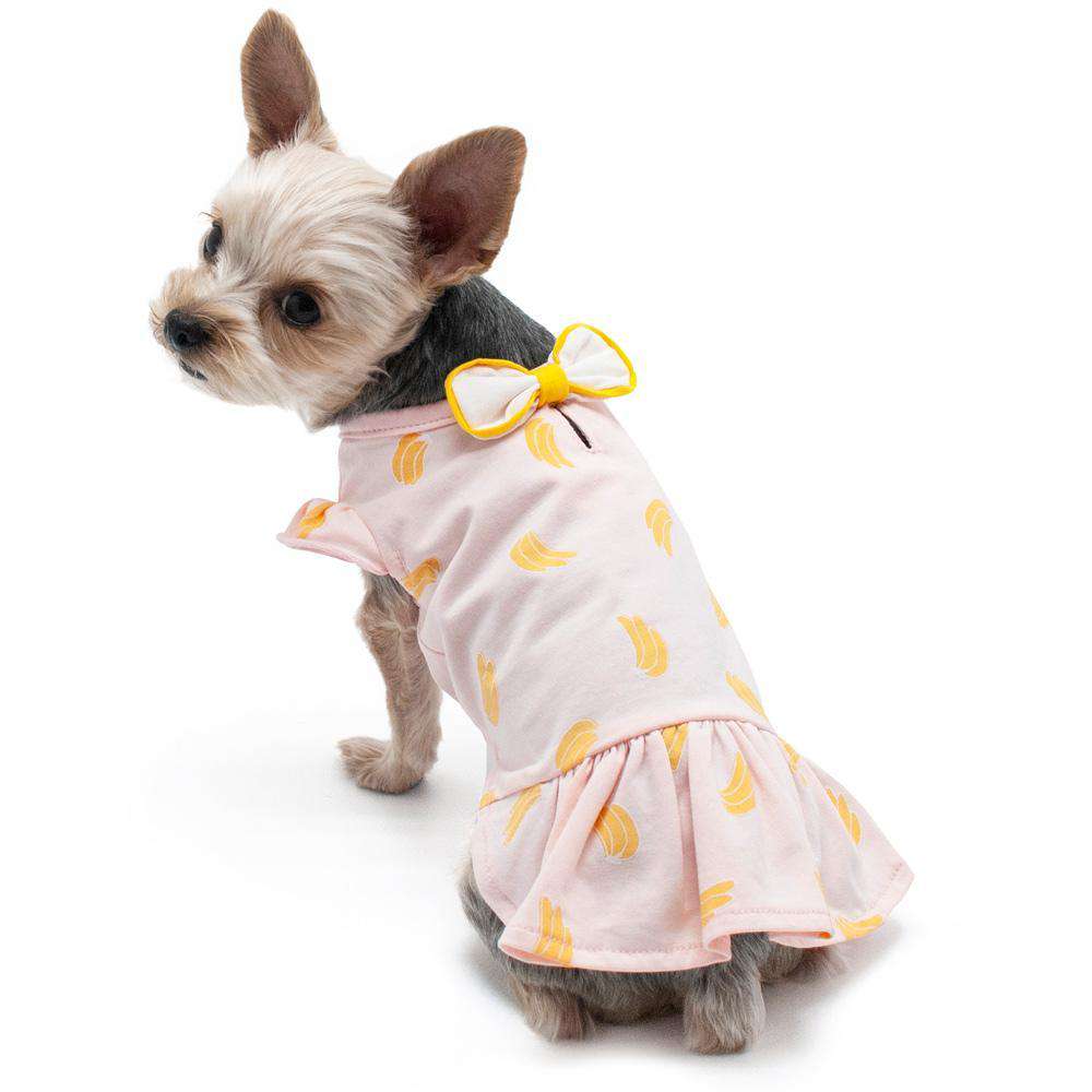 Pink Banana Print Dog Dress, XX-SMALL