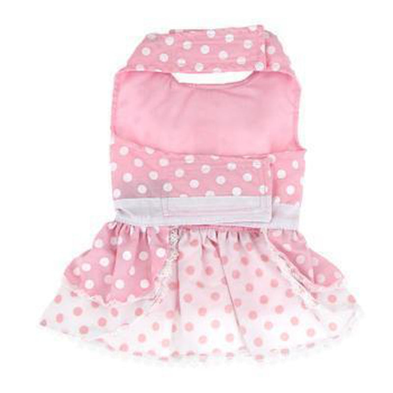 Pink Polka Dot and Lace Designer Dog Harness Dress, Pet Clothes, Furbabeez, [tag]