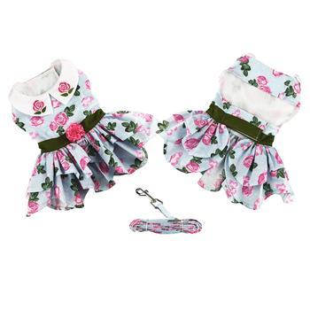 Pink Rose Harness Dress with Matching Leash Pet Clothes Doggie Design 