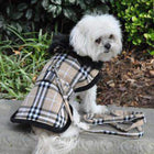 Plaid Fur-Trimmed Dog Harness Coat - Camel and Black, Pet Clothes, Furbabeez, [tag]