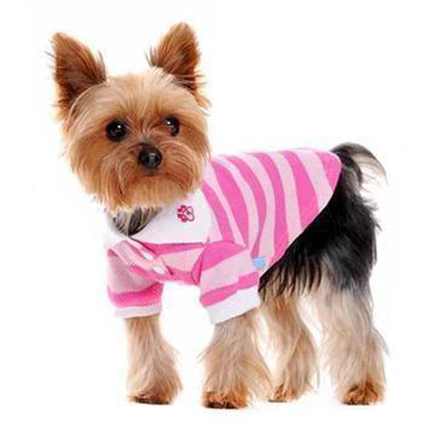 PuppyPAWer Stripe Dog Polo by Dogo - Pink, Pet Clothes, Furbabeez, [tag]