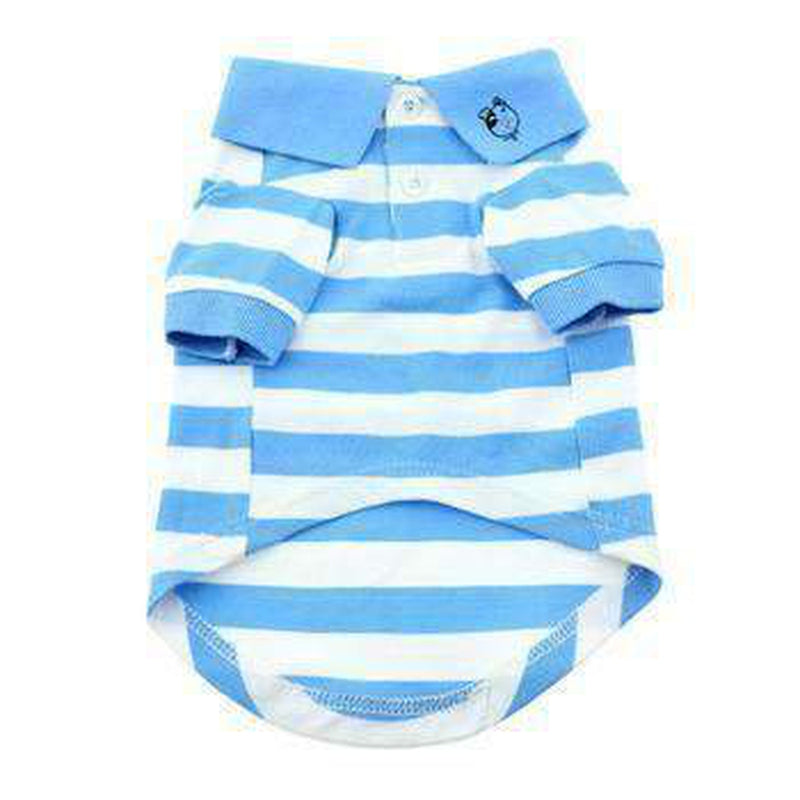 Striped Dog Polo - Blue Niagara and White, Pet Clothes, Furbabeez, [tag]