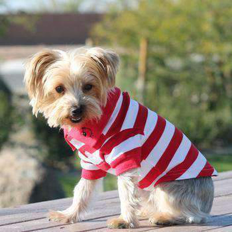 Striped Dog Polo - Flame Scarlet Red and White, Pet Clothes, Furbabeez, [tag]